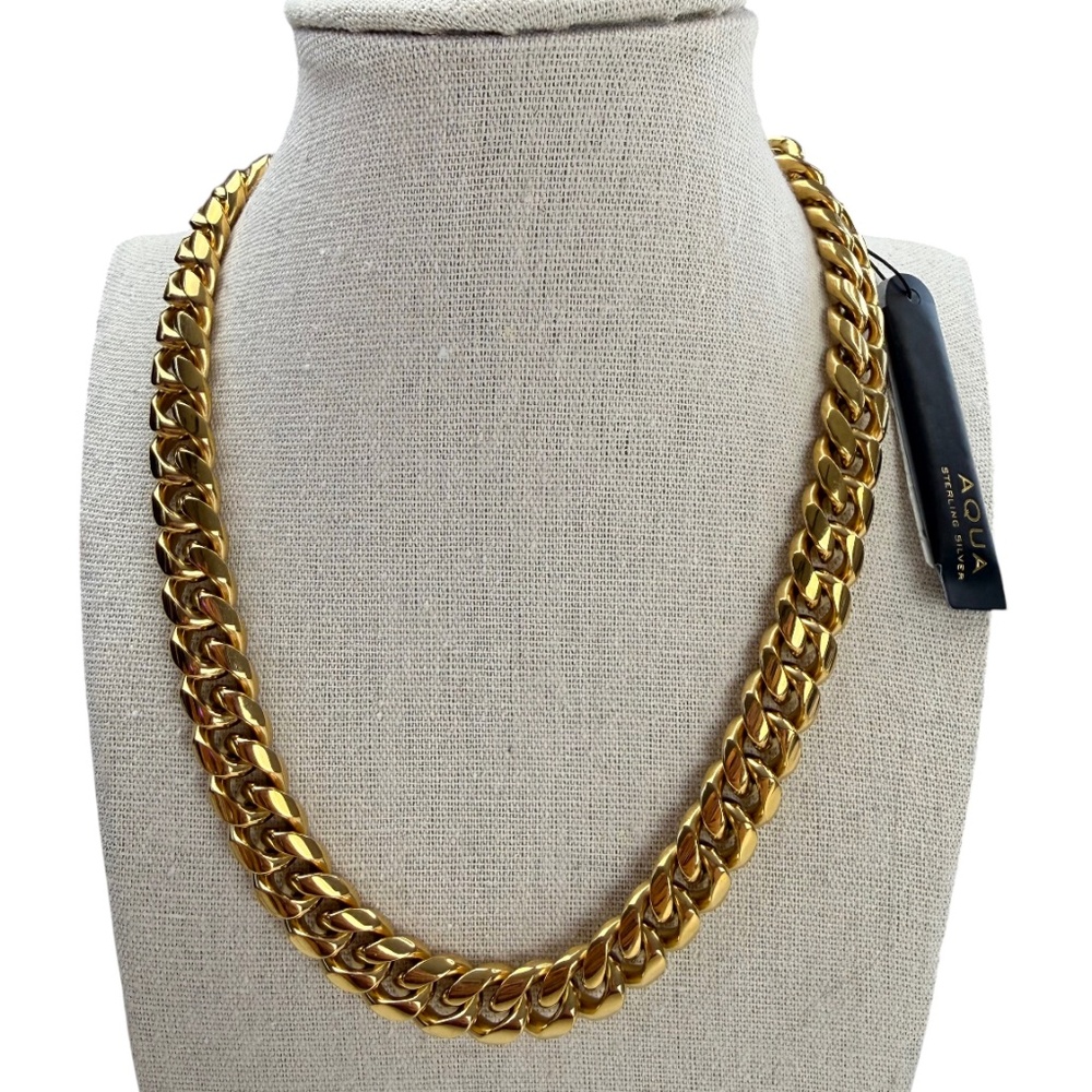 Aqua Unisex Gold Tone Chunky Curb Cuban Link Chain Necklace